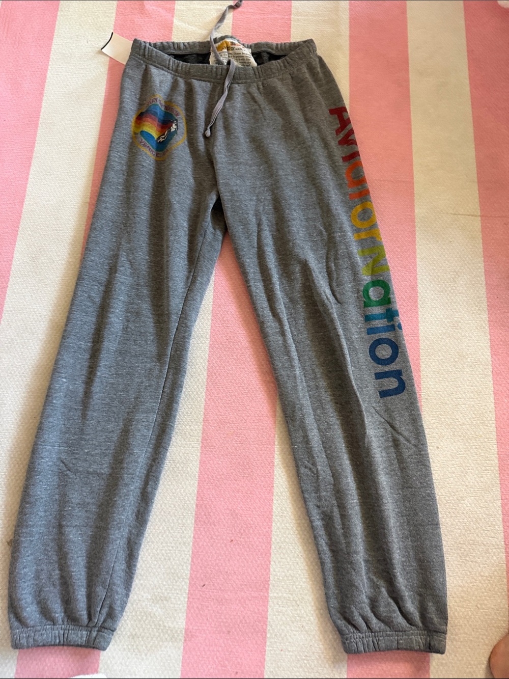 Aviator Nation Gray Joggers with Rainbow Logo unisex/ women's